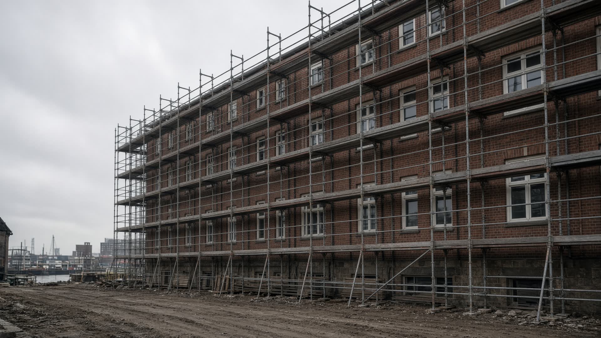 Gerüst an einer Hamburger Klinkerfassade